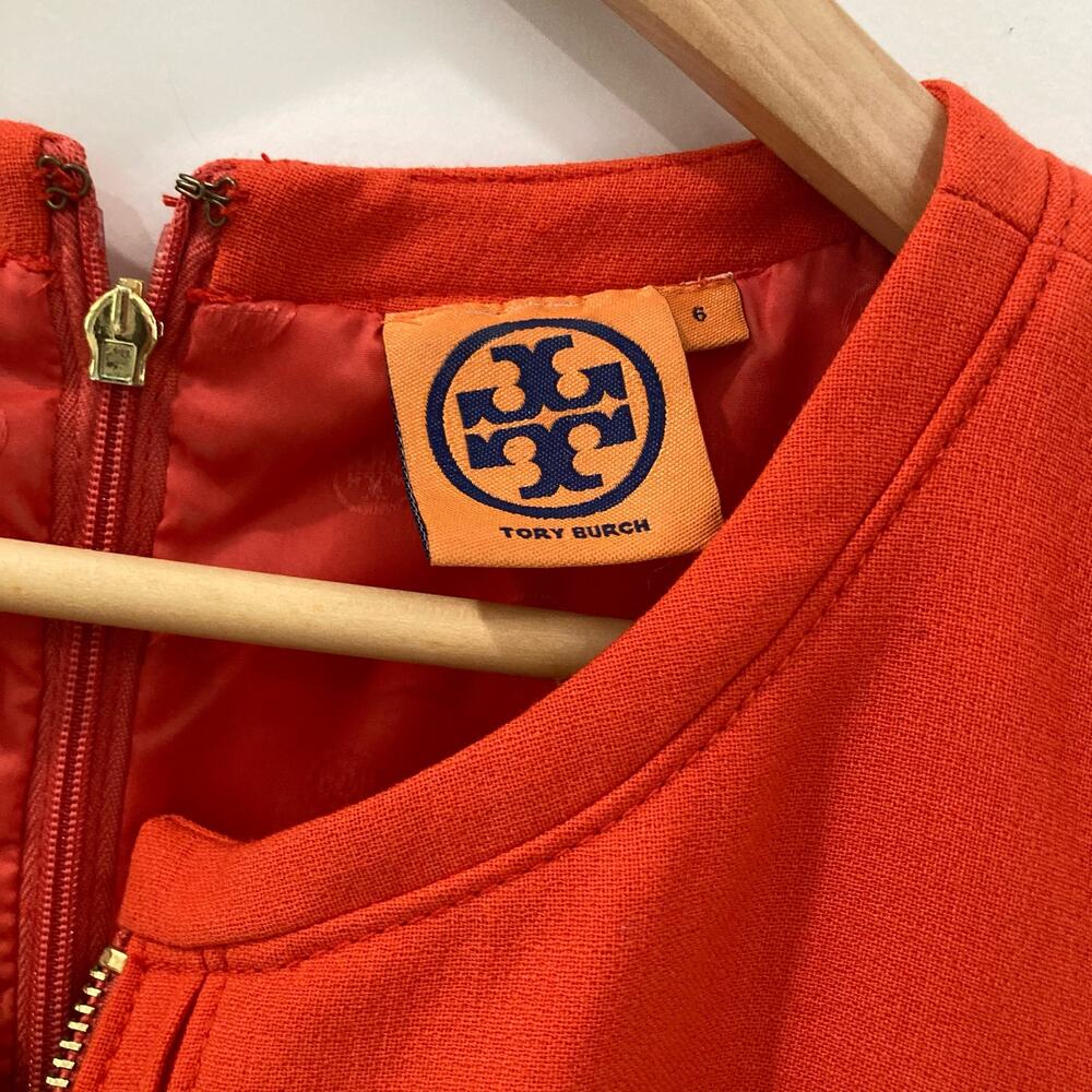 Tory Burch Mariel Orange & Gold Marmalade Knit Sleeveless Shift Dress Size 6 - Picture 11 of 14